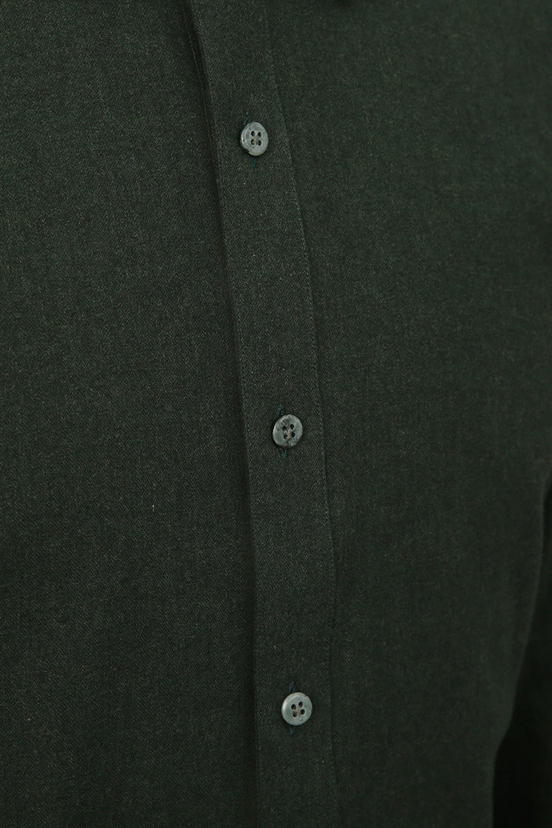 Luxury dark green cotton blend fabric texture on bespoke shirt