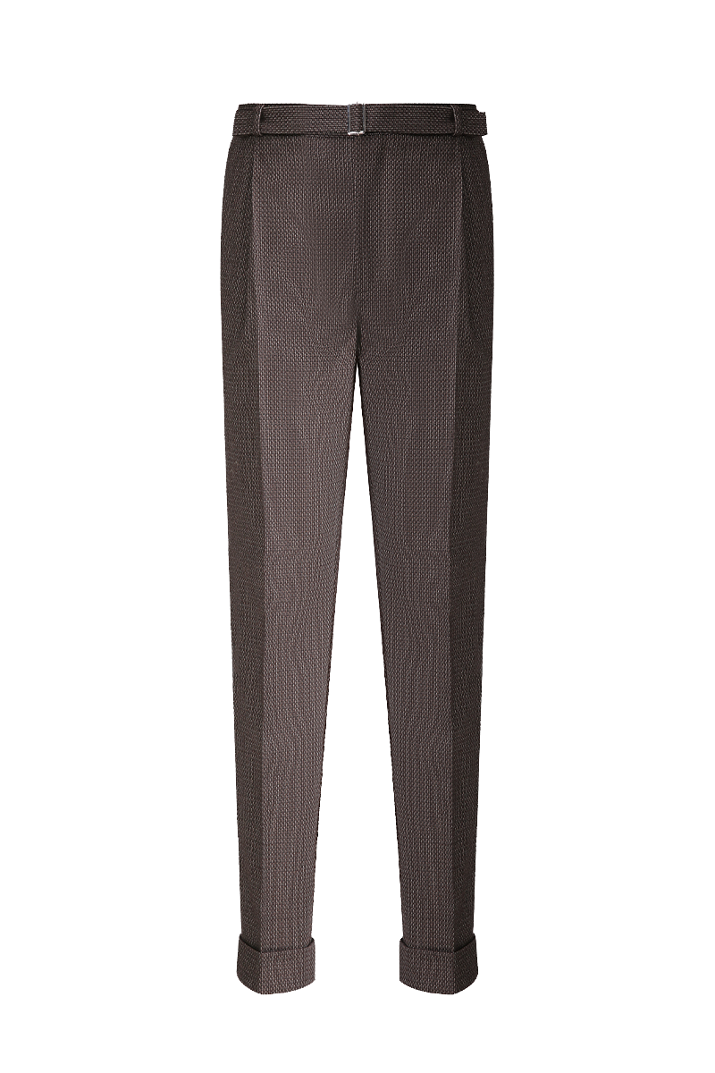 Bespoke brown jacquard dress pants – luxury men’s fashion with custom tailored fit