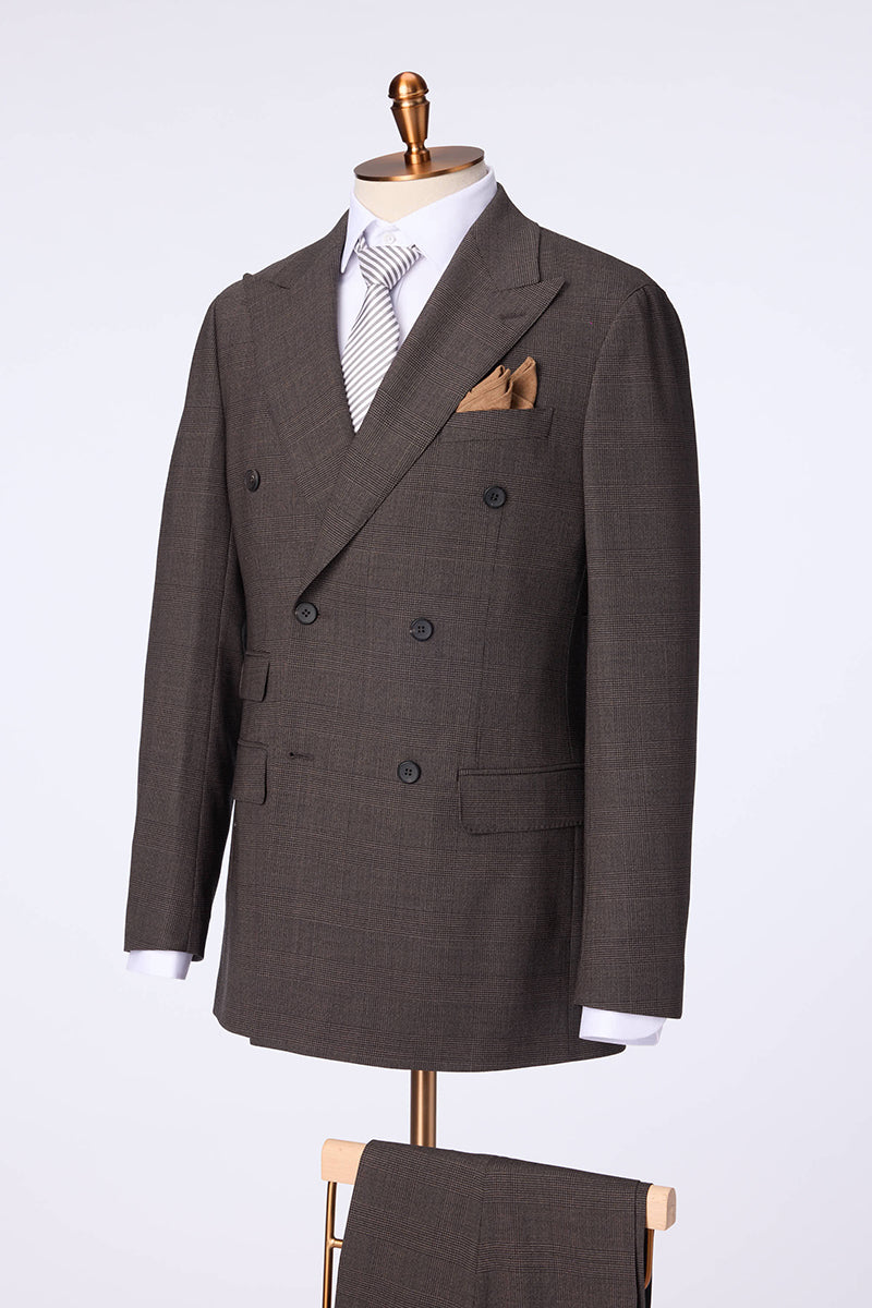 Custom brown plaid suit in premium performance fabric
