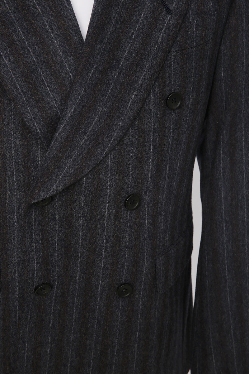 Luxury cashmere blend fabric with subtle pinstripe on bespoke blazer