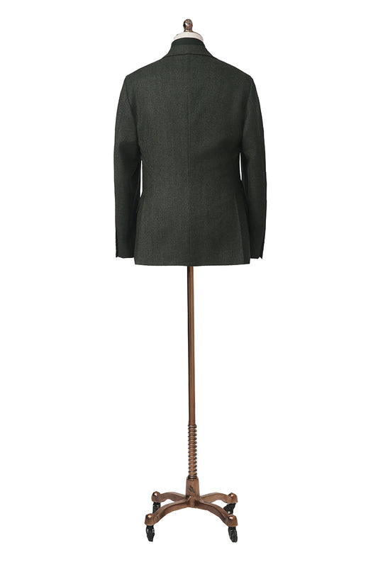 Custom dark green herringbone blazer with premium woven fabric