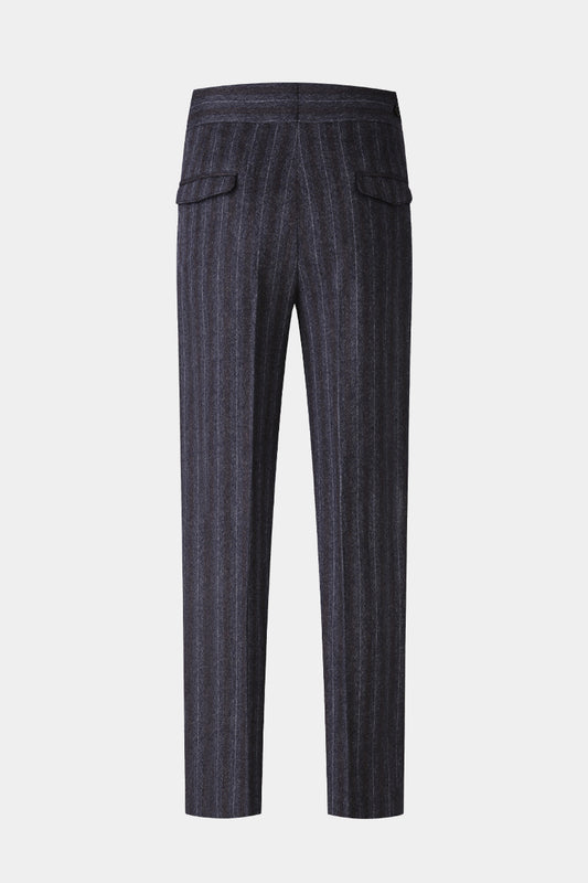 Custom dark grey pinstripe trousers in premium cashmere blend