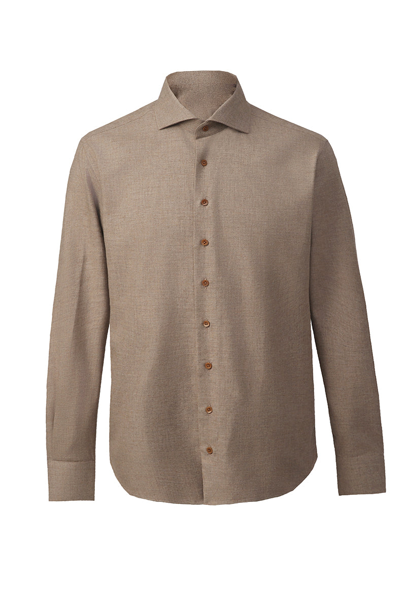 Bespoke light brown yak wool shirt – luxury men’s fashion with custom tailored fit