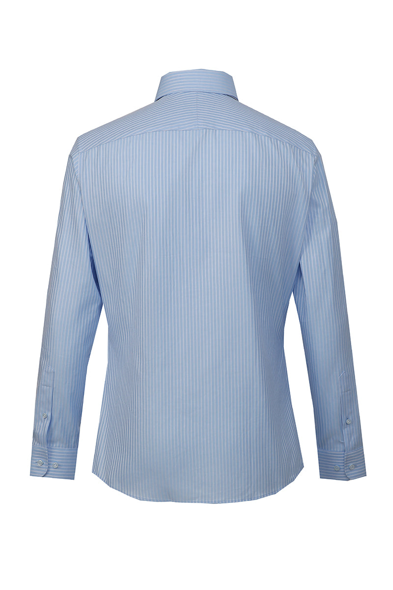 Light blue stripe dress shirt styled for business or wedding attire
