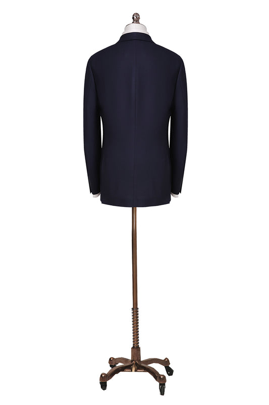 Custom navy blue double-breasted blazer with premium fabric