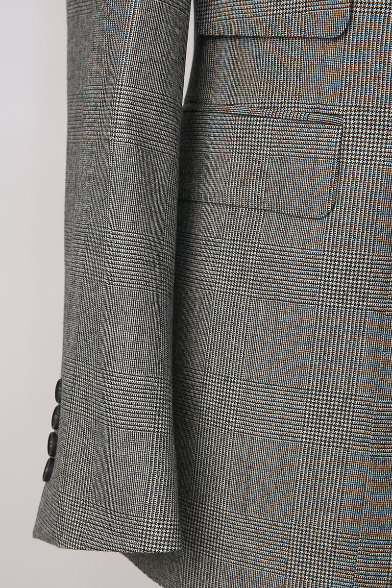Luxury grey check fabric texture on bespoke Prince of Wales blazer