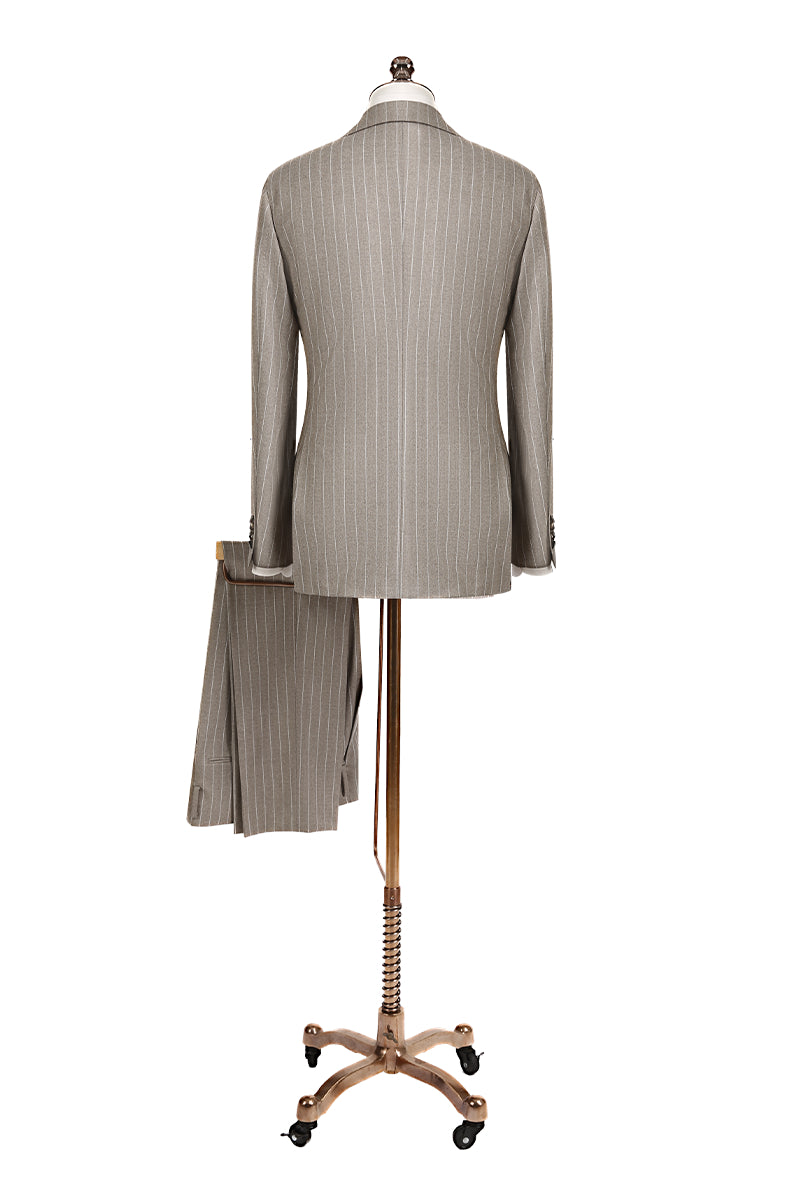 Custom tan pinstripe suit with premium fabric