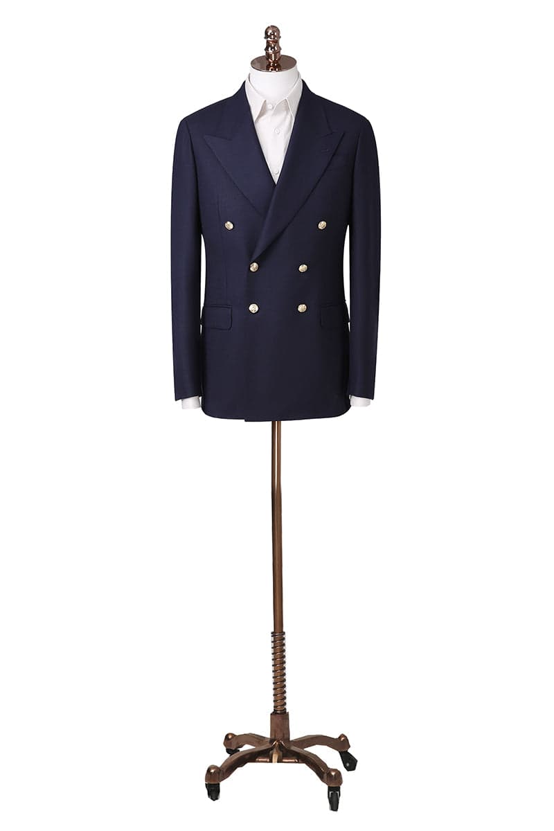 Navy blue double breasted Huddersfield suit from the Crowned Legacy sales wardrobe collection.