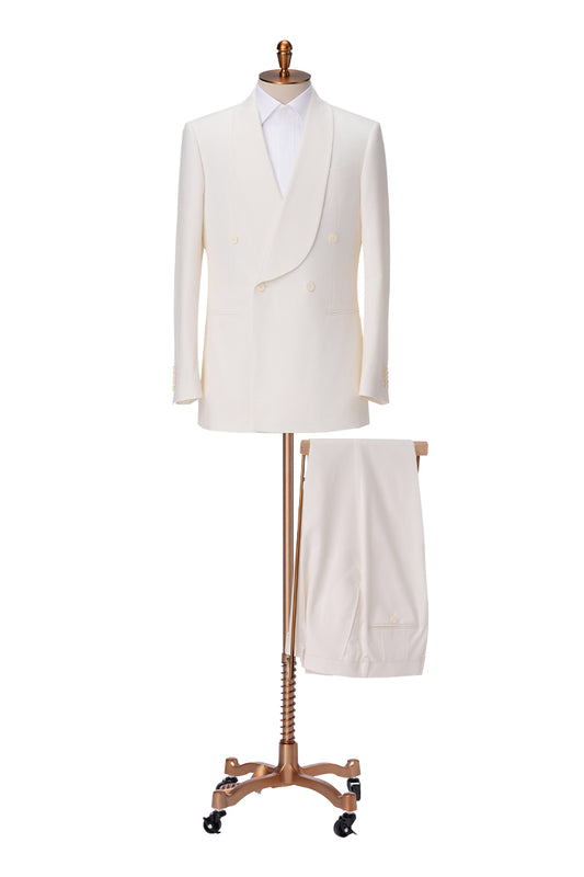 Bespoke ivory shawl lapel tuxedo – luxury men’s fashion with custom tailored fit