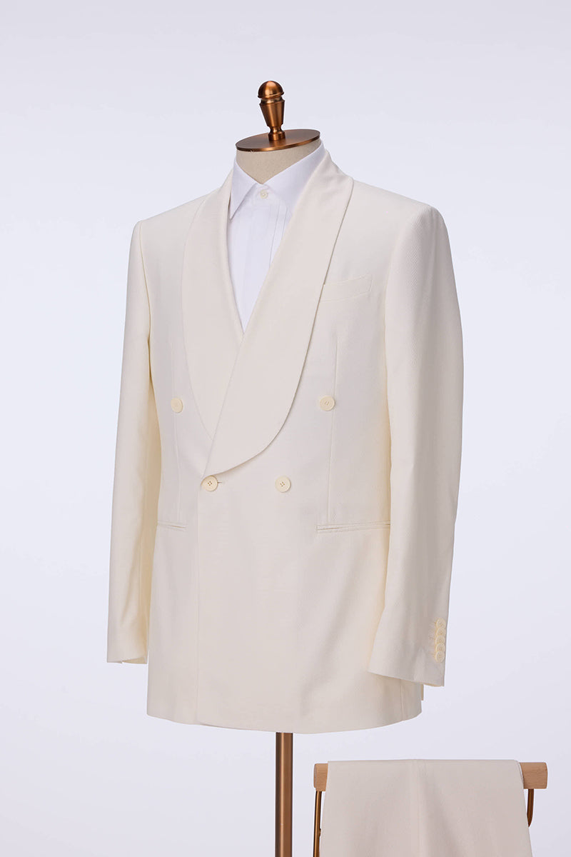 Custom ivory tuxedo with shawl lapel in premium fabric
