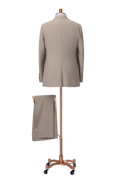 Khaki wool suit styled for wedding or business attire