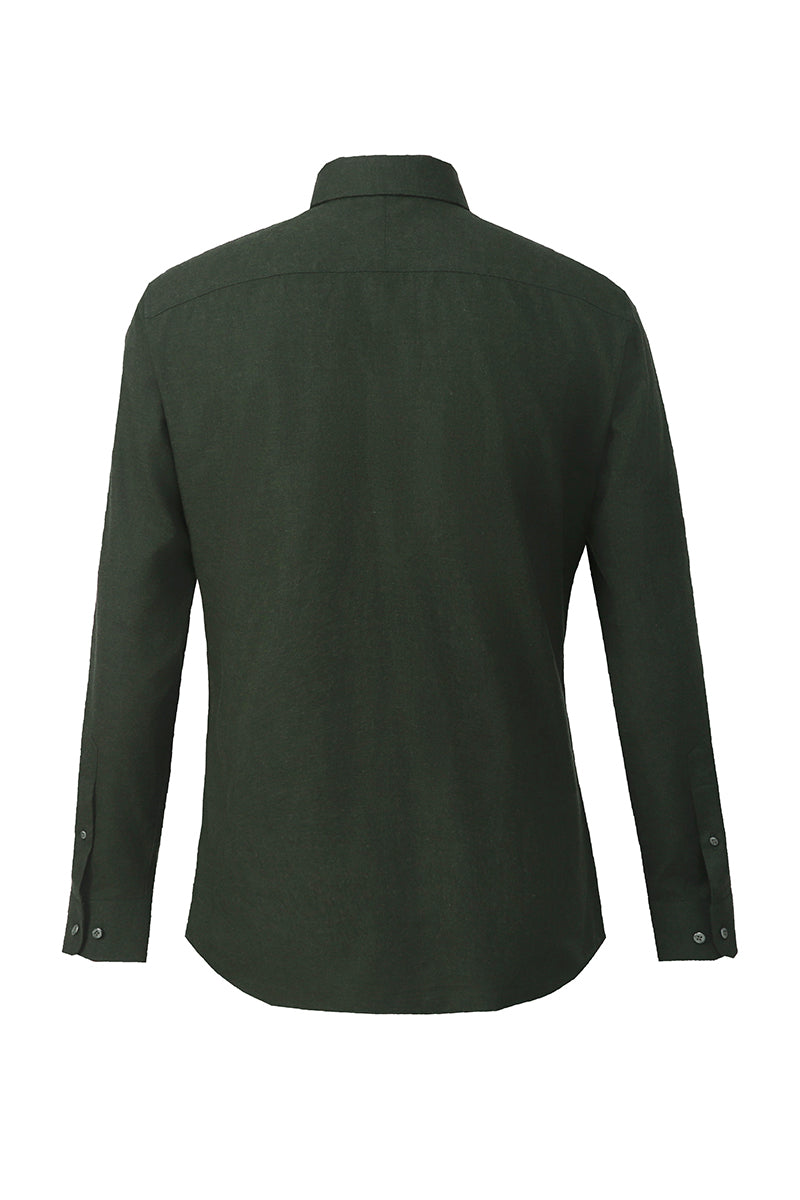 Dark green dress shirt styled for wedding or business attire