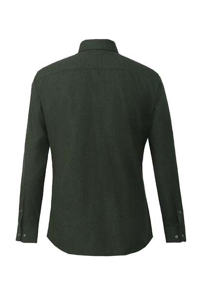 Dark green dress shirt styled for wedding or business attire