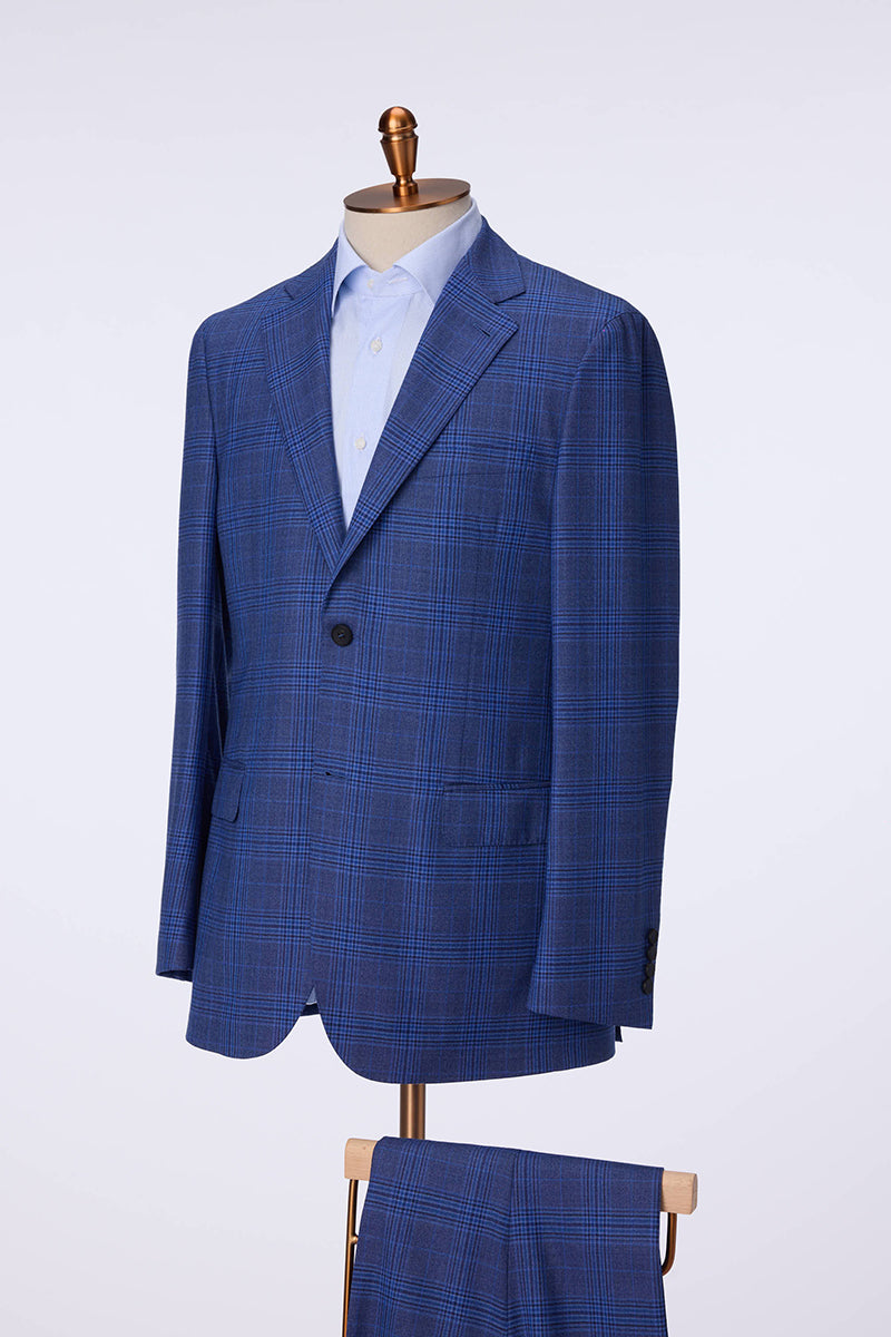 Custom blue plaid suit with premium fabric and drape