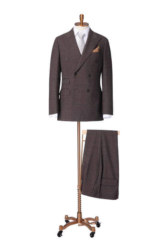 Bespoke brown performance plaid suit – luxury men’s fashion with custom tailored fit