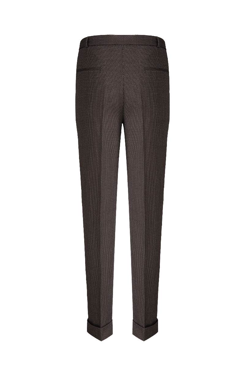 Custom brown jacquard trousers with premium textured fabric