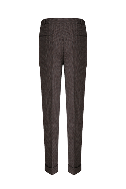 Custom brown jacquard trousers with premium textured fabric