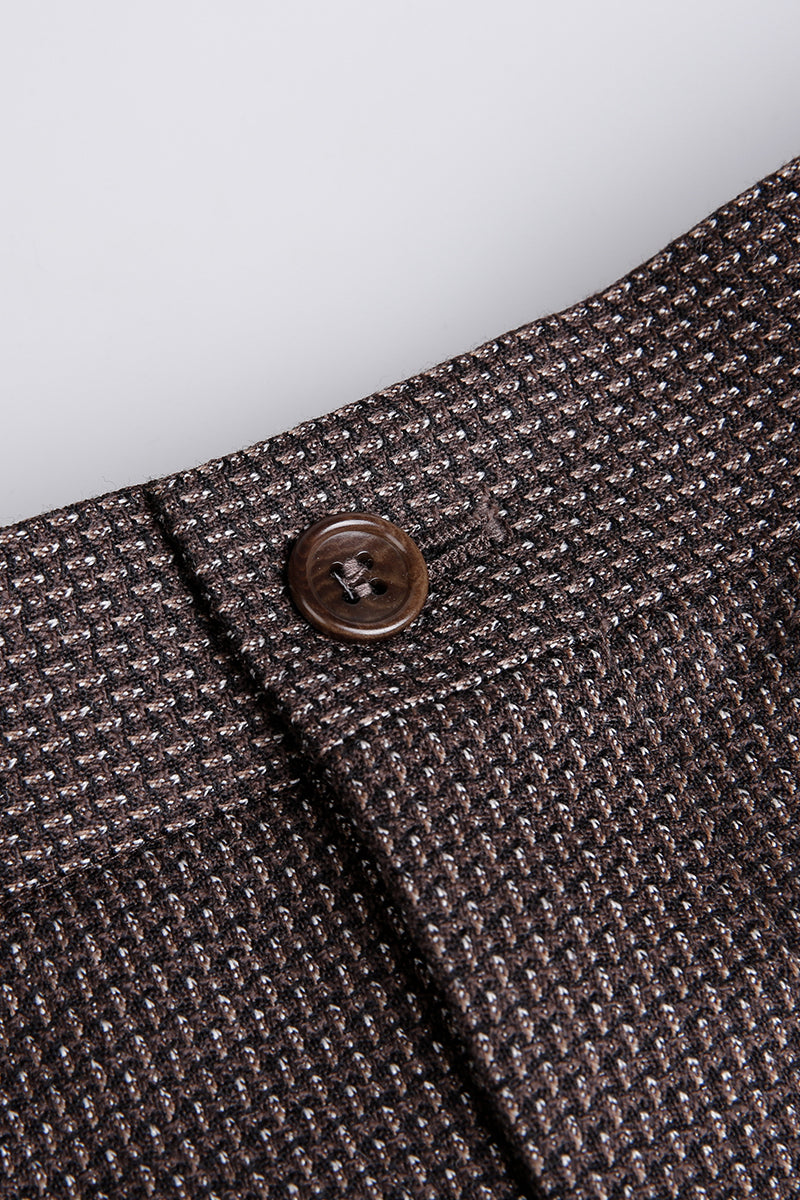 Luxury brown jacquard fabric texture on bespoke men’s dress pants
