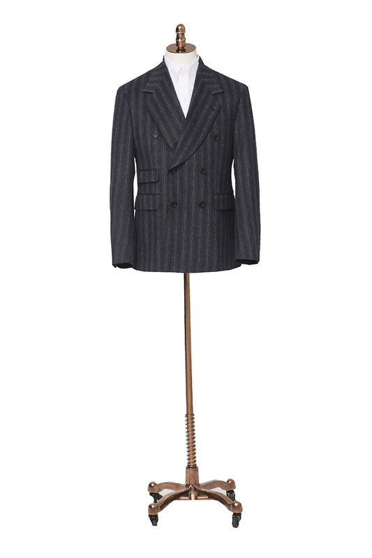 Bespoke charcoal pinstripe cashmere blend blazer – luxury men’s fashion with custom tailored fit
