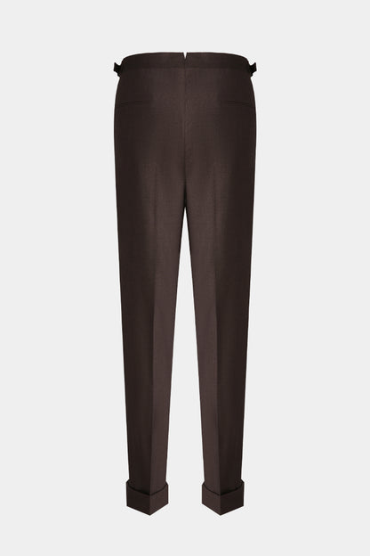 Custom coffee brown wool flannel trousers with premium texture