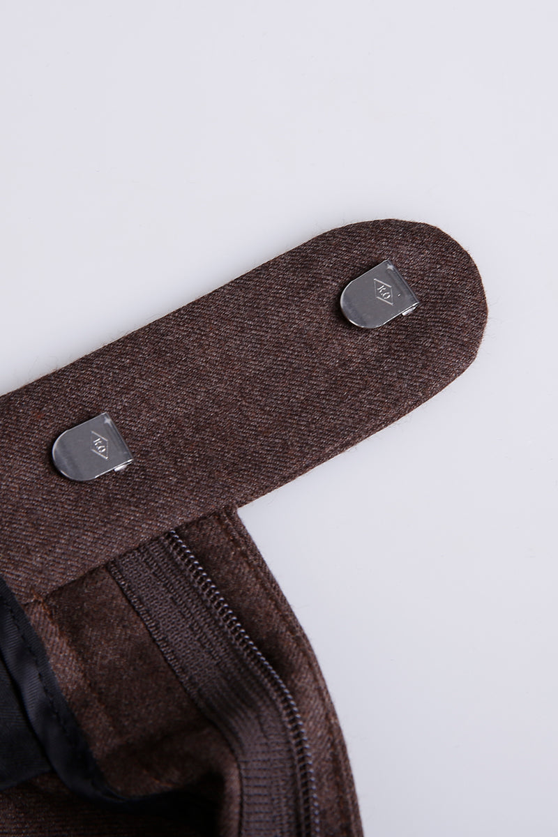 Custom waistband tailored coffee wool flannel trousers