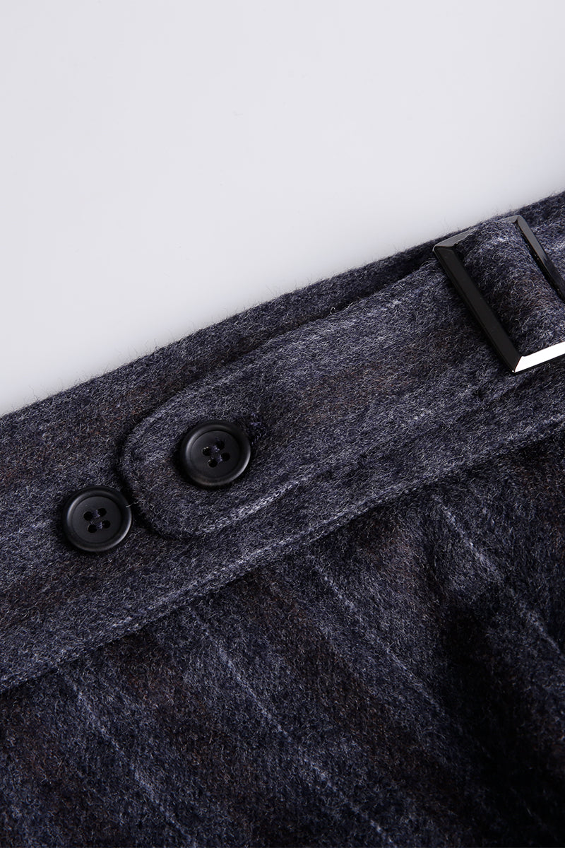 Luxury cashmere blend fabric with subtle pinstripes on bespoke pants