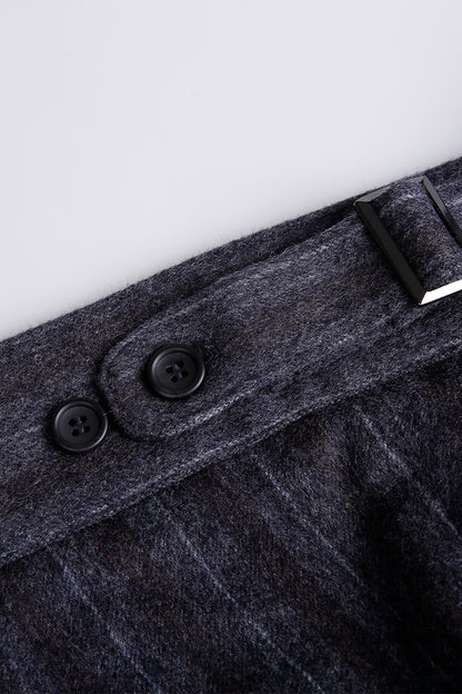 Luxury cashmere blend fabric with subtle pinstripes on bespoke pants