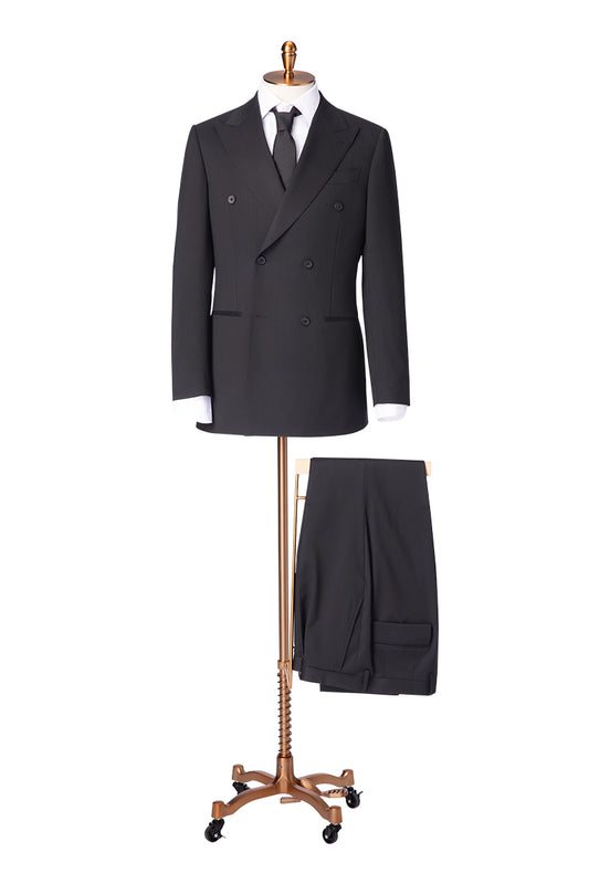 Bespoke double-breasted performance black suit – luxury men’s fashion with custom tailored fit