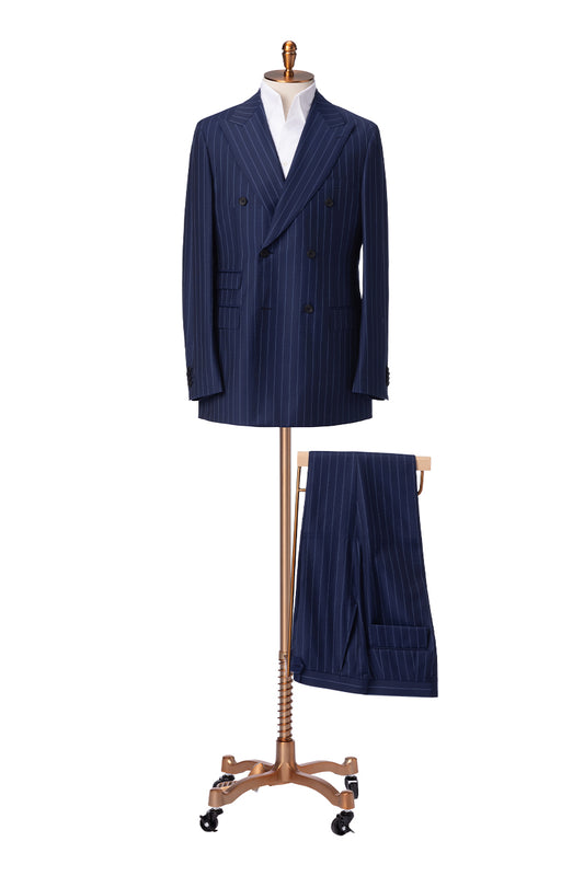 Bespoke double-breasted navy pinstripe suit – luxury men’s fashion with custom tailored fit