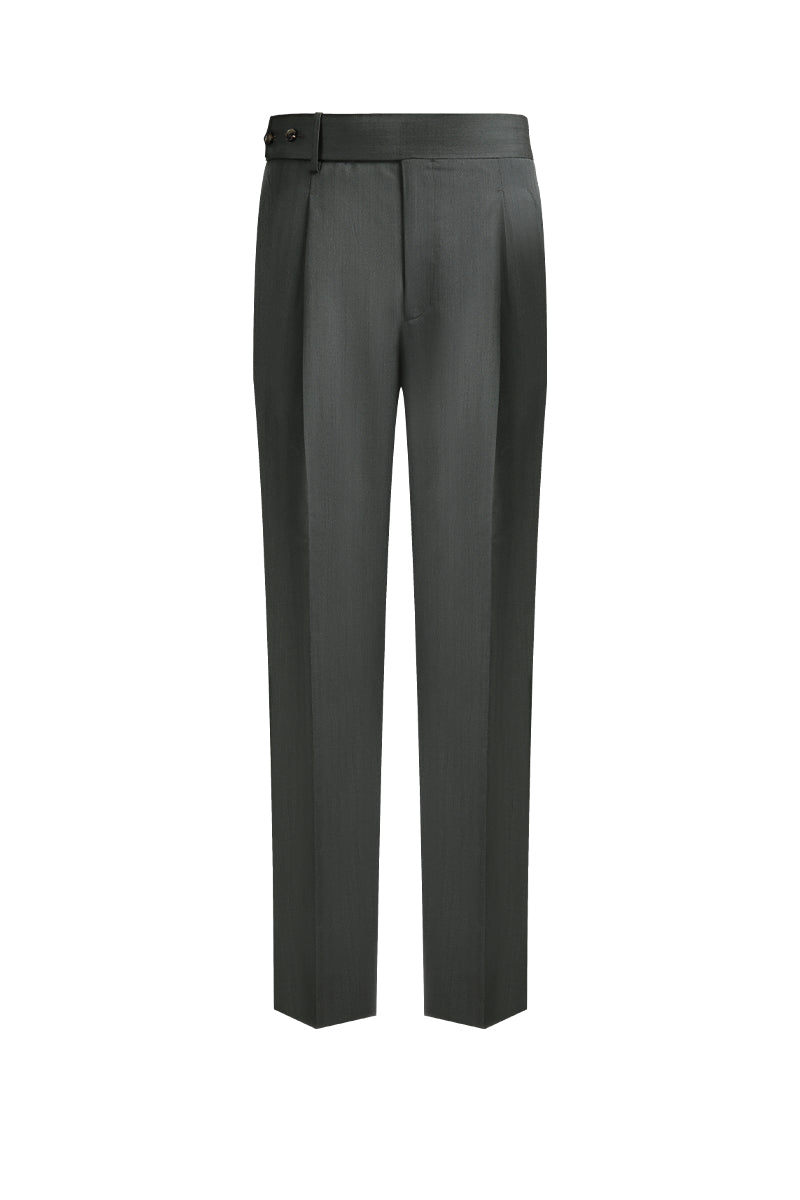 Custom forest green herringbone pants with premium woven fabric