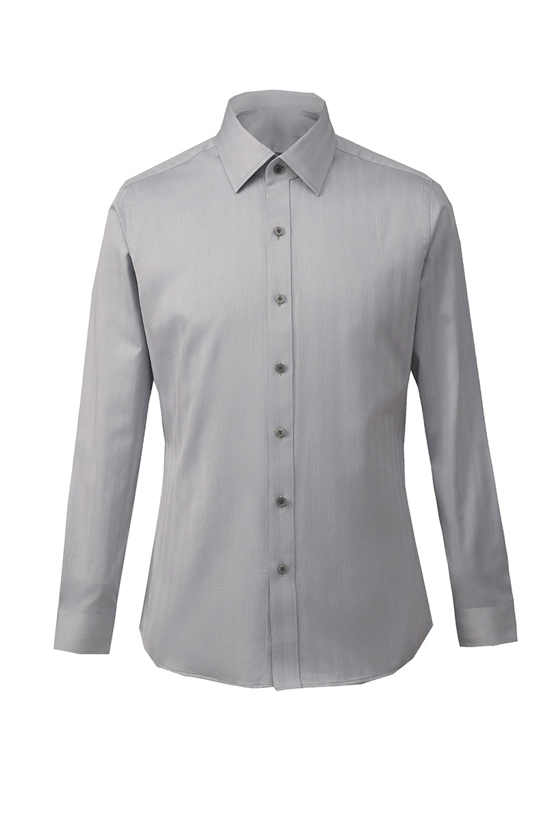Bespoke grey herringbone shirt – luxury men’s fashion with custom tailored fit
