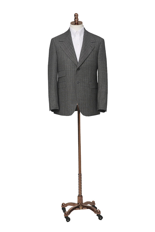 Bespoke grey herringbone suit jacket – luxury men’s fashion with custom tailored fit