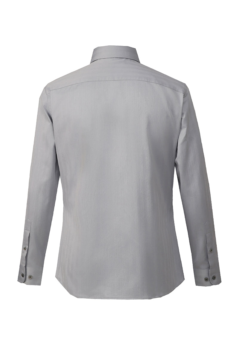Custom grey herringbone dress shirt with premium woven fabric