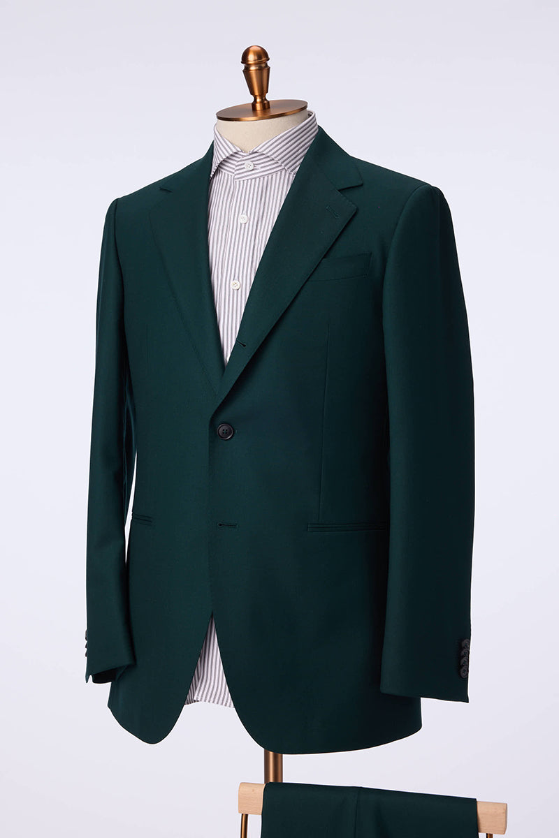 Custom hunter green suit with premium fabric and drape