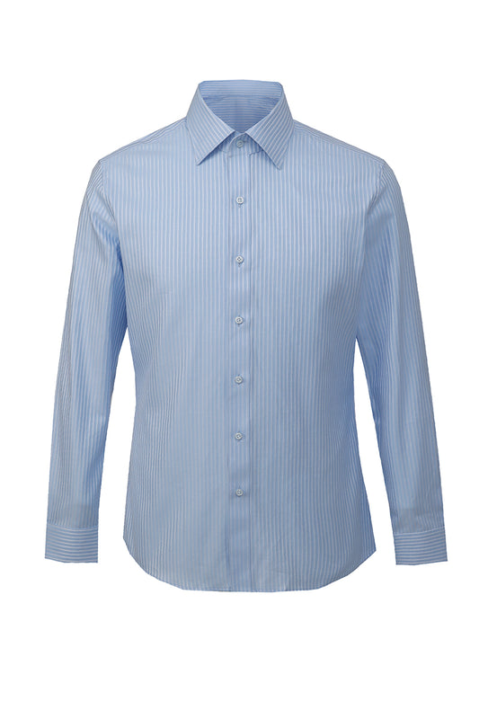 Bespoke light blue stripe dress shirt – luxury men’s fashion with custom tailored fit