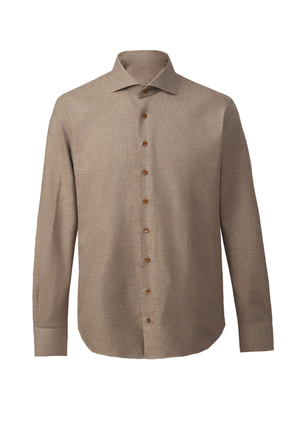 Bespoke light brown yak wool shirt – luxury men’s fashion with custom tailored fit