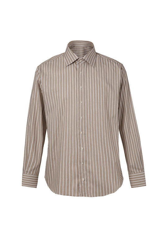 Bespoke light brown striped shirt – luxury men’s fashion with custom tailored fit
