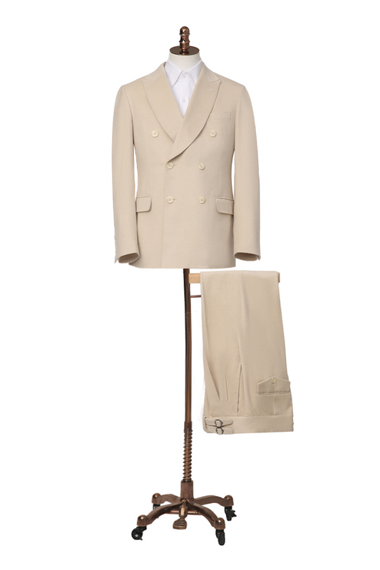 Bespoke light khaki camel hair and silk suit – luxury men’s fashion with custom tailored fit