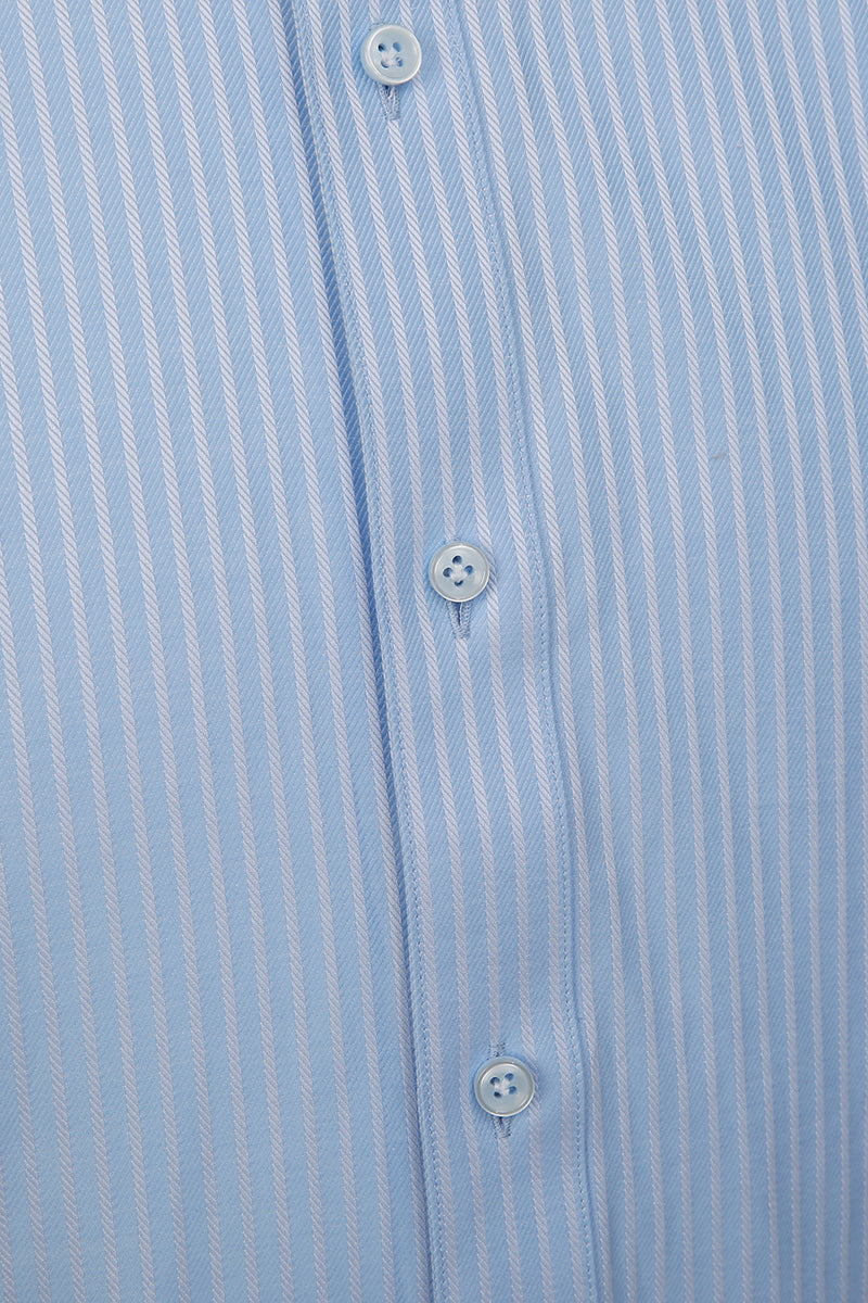 Luxury cotton  fabric with light blue stripe pattern on bespoke shirt