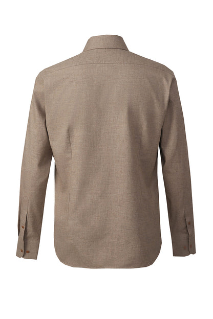 Light brown yak wool shirt styled for business casual attire