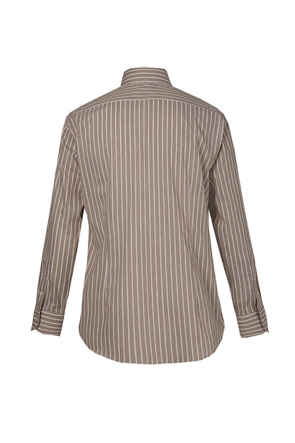 Light brown striped shirt styled for business or wedding attire