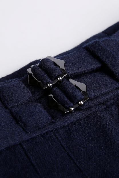 Luxury cashmere and silk fabric texture on bespoke navy pants