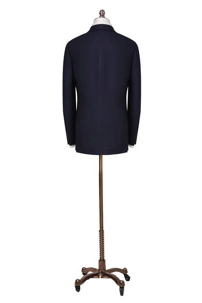 Custom navy blue double-breasted blazer with premium fabric