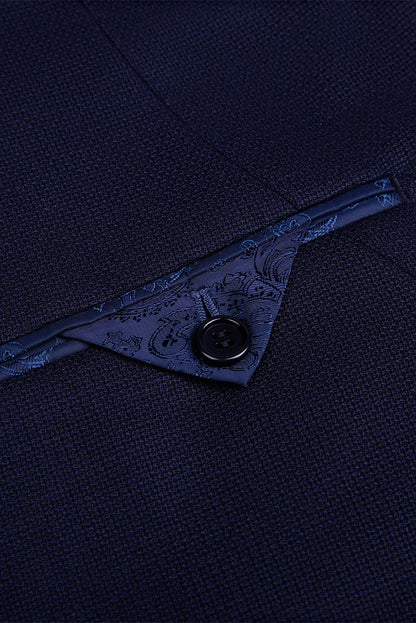 Custom jacket pocket and button inside tailored navy blue double-breasted blazer