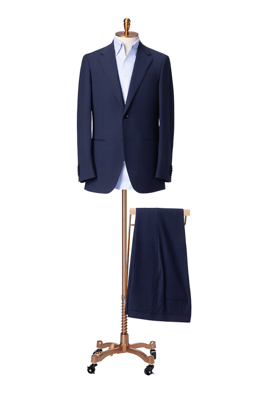 Bespoke navy windowpane and plaid suit – luxury men’s fashion with custom tailored fit