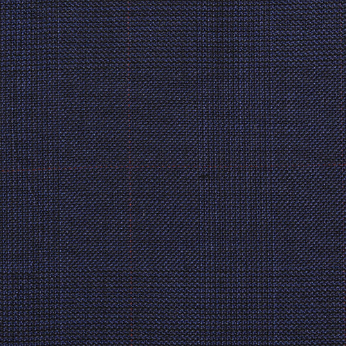 Navy Windowpane & Plaid Suit Fabric Close Up