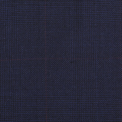 Navy Windowpane & Plaid Suit Fabric Close Up