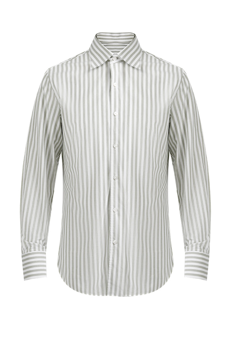 Bespoke sage green stripe dress shirt – luxury men’s fashion with custom tailored fit