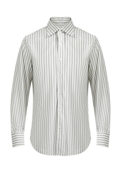 Bespoke sage green stripe dress shirt – luxury men’s fashion with custom tailored fit