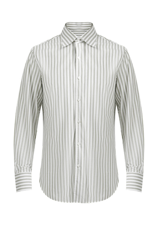 Bespoke sage green stripe dress shirt – luxury men’s fashion with custom tailored fit